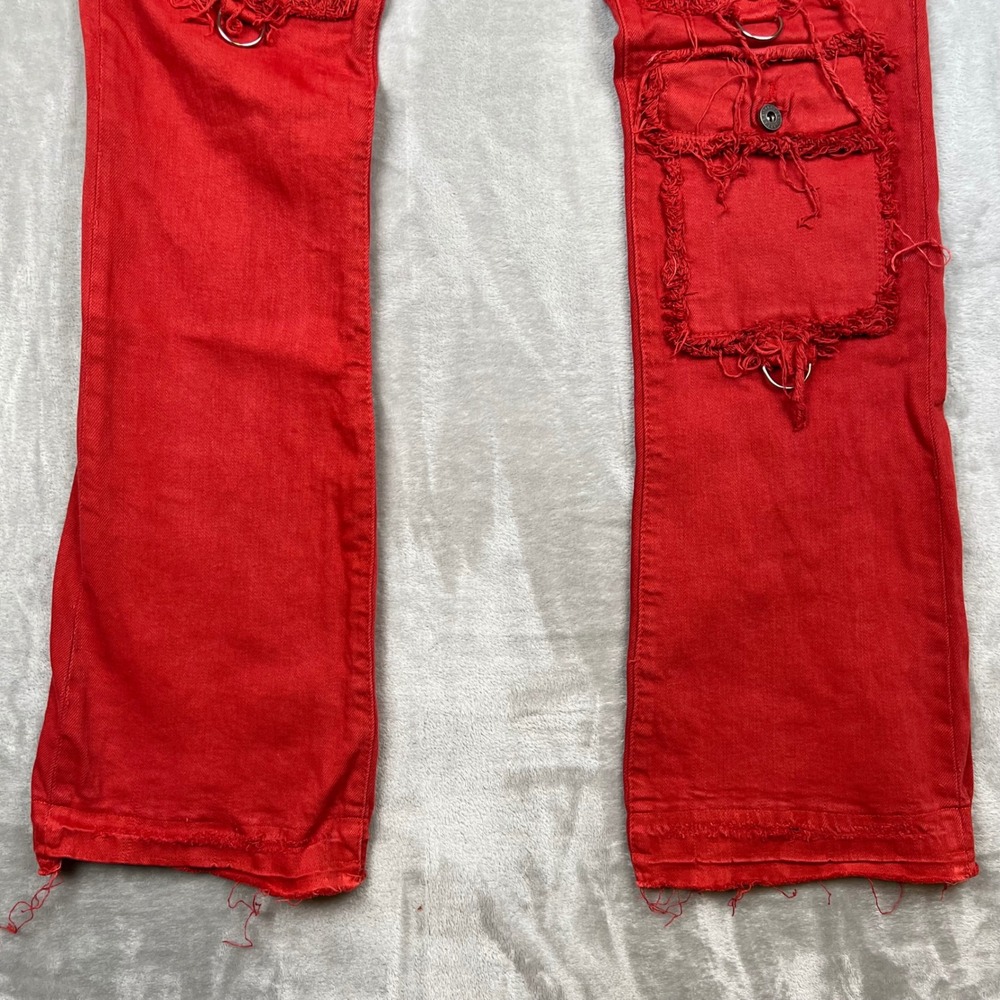 VALABASAS Red Denim Cargo Pants Distressed Ripped D-Ring Flare Leg 38x36 - Picture 2 of 16